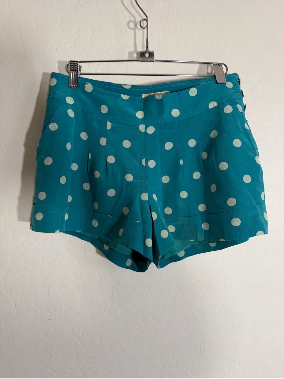 Plenty by Tracy Reese 100% Silk Polka Dot Shorts Teal Mint Green - Size 2